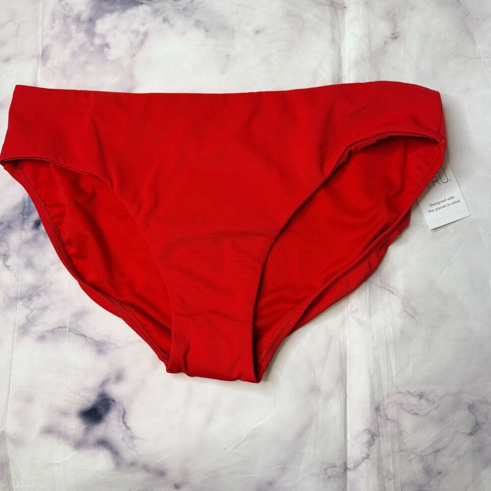 Time and Tru Women's Ribbed Low Rise Classic Red Bikini Bottoms 2X